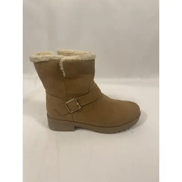Style & Co Fleurrrf Boots Women's SZ 7.5 M Brown Faux Suede Sherpa Lined Winter - Picture 2 of 6